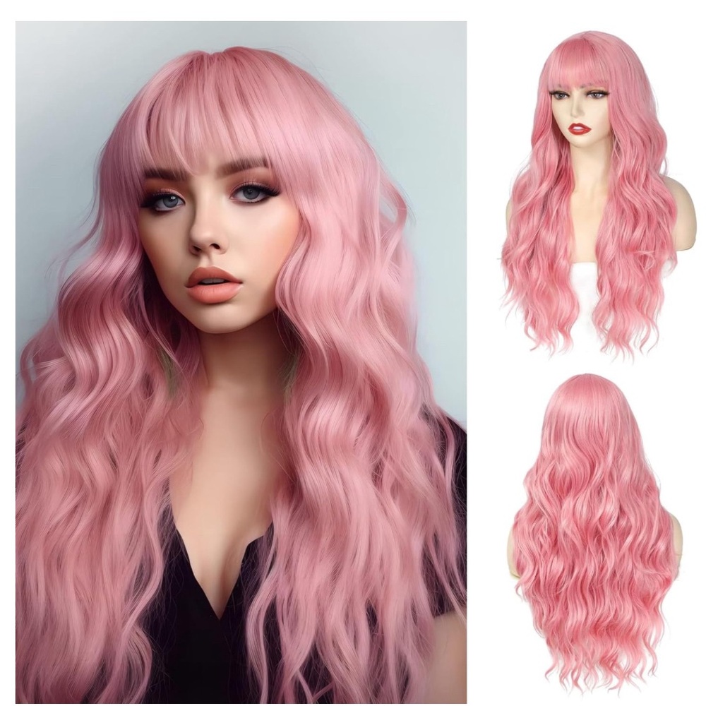 Long Wavy Pink Wig